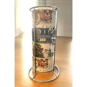Dogs Cats Stoneware Stacking Christmas Holiday Mugs Coffee Cups Stand Pier 1
